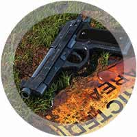 Modelado 3D pistola sobre hierba